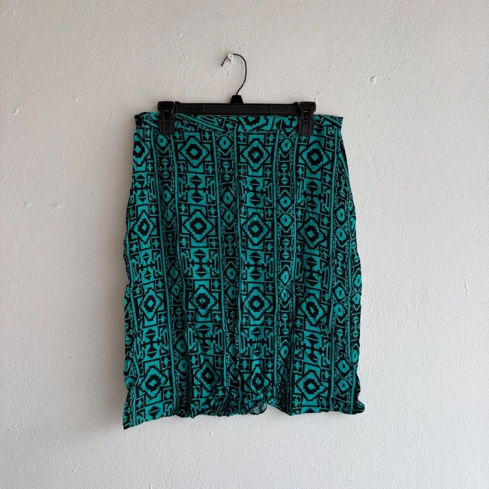 Tribal Print Mini Skirt Size Medium‎ Teal Black Aztec Boho High Waist